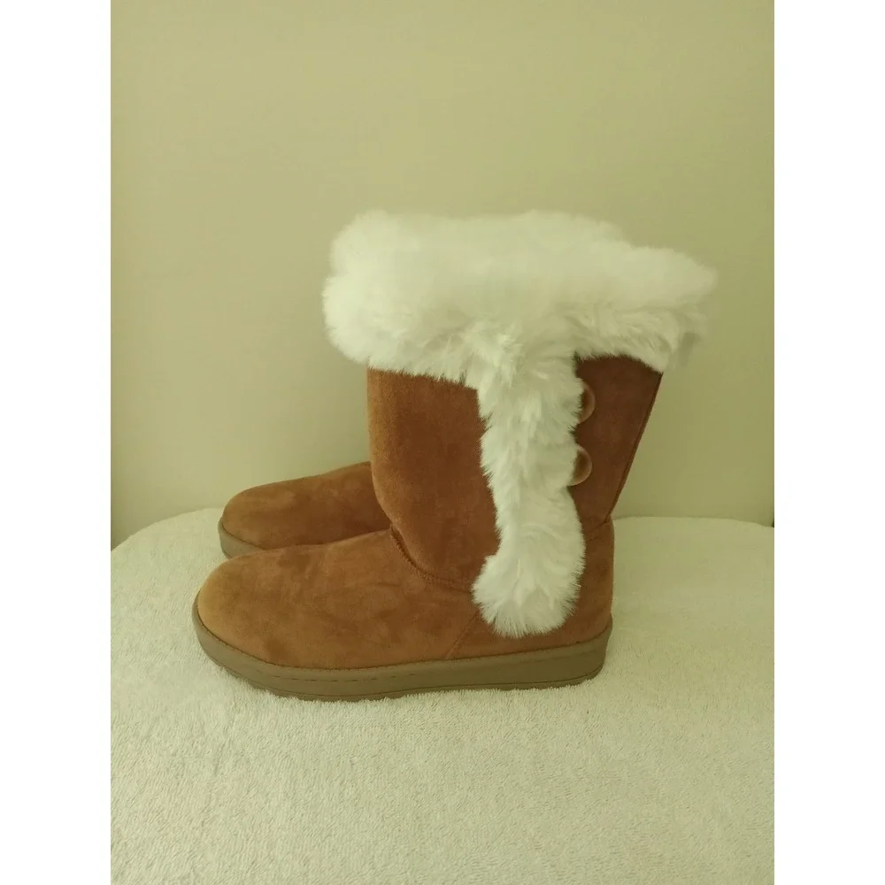 Kohls SO Sophia Chestnut Fur Lined Suede Boots girls size 5 Med
